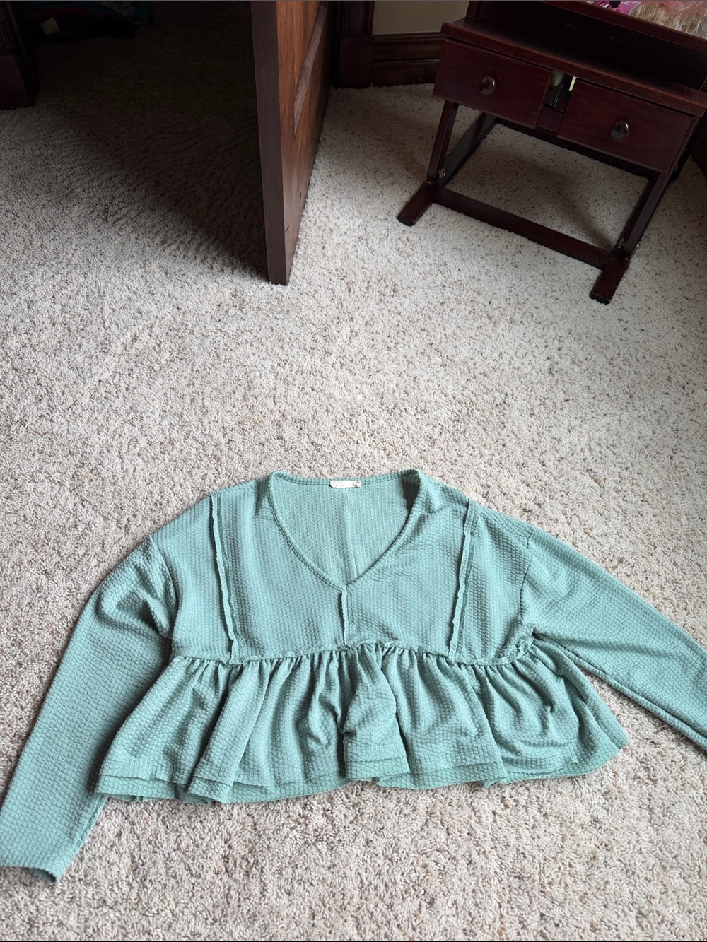 Altar'd State Mint Green Waffle Peplum Top